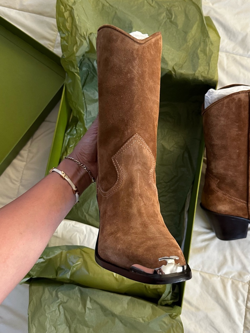 TORY BURCH BROWN SUEDE LEATHER COWBOY BOOTS WESTERN BOOTS SIZE-9 - Picture 8 of 13